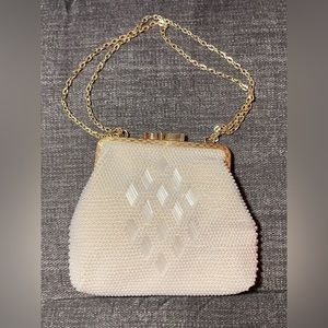 Off white beaded evening clutch purse